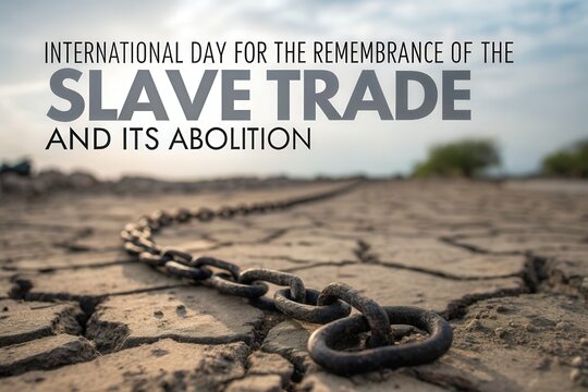 Rusty Chain on Dry Cracked Earth Symbolizing Abolition of Slave Trade and Remembrance Day