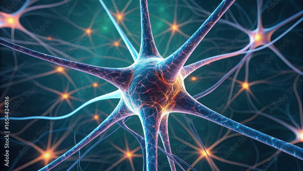 Poster electronic neurons firing in a digital environment visualization