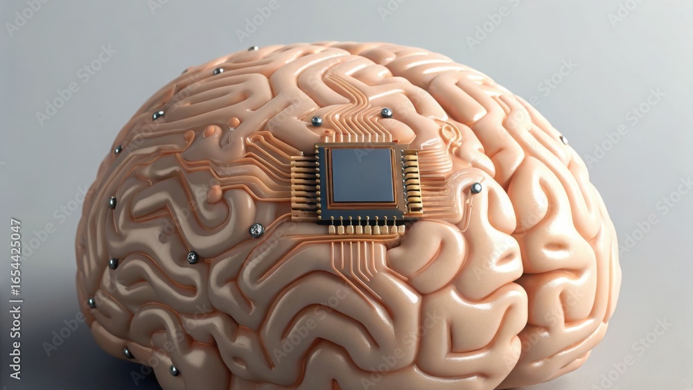 Poster silicone brain model with embedded circuits and technology features