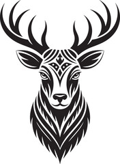 deer head Stylized black and white with intricate tribal patterns