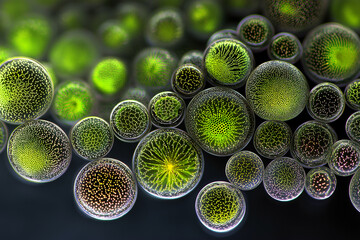 Microalgae Schizochytrium , macro scientific,  microscopic research view
