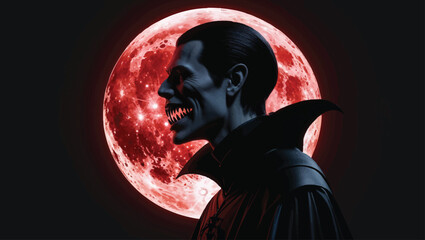 Bloody Moon Demon: Silhouette of a Spooky Monster with Red Eyes