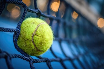 Tennis ball lodged in net