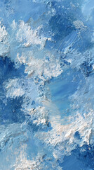 Fototapeta premium Pastel sky blue and white oil paint brushstrokes create a soft, cold, contemporary textured background. Artistic wallpaper, abstract and modern painting pattern.