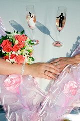 bride and groom holding hands