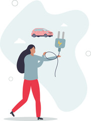 Sustainable transport concept .showing benefits of electric transportation.electric car and charging.human life.