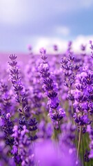 Naklejka premium Vibrant lavender field in soft focus