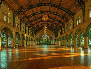 Grand hall, ornate architecture, colonial-era grandeur.