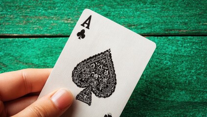 Ace of Spades card held in hand