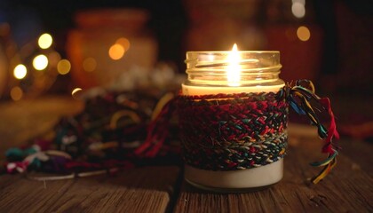 Warm candlelight, rustic setting, cozy ambiance.