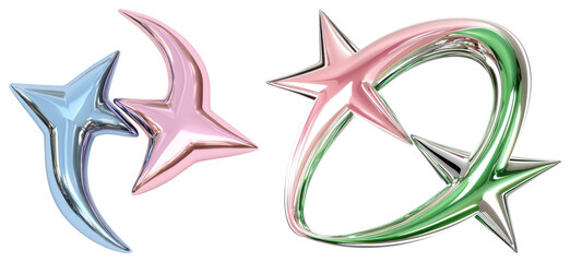 Obraz premium PNG Colorful abstract star shapes, element set on transparent background