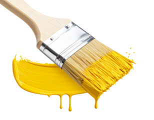 Wide Paint Brush Stroke in Bright Yellow Hue Isolated on Transparent Background PNG