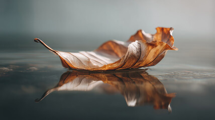 Autumn leaf reflection on water surface