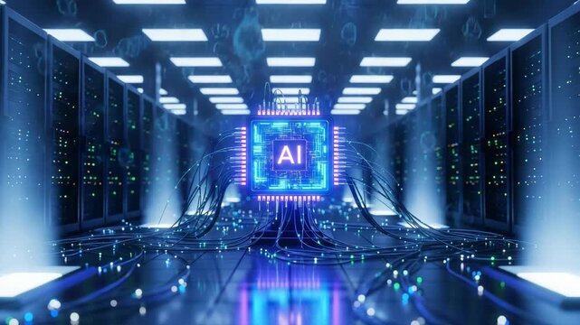 Experience the power of AI in a modern data center, perfect for tech and innovation videos