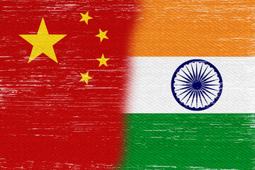 Distressed China flag and India flag background