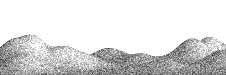Mountain stipple texture landscape. Abstract rock border hill, volcano, snow mountain halftone grain effect. Dotted terrain dotwork style. Vector graphic vintage illustration