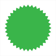 Bright green starburst shape with jagged edges on a white background