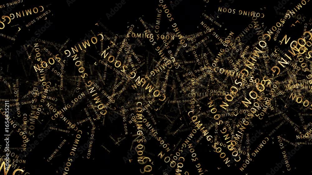 Poster loop coming soon gold glitch text effect animation flow on black abstract background