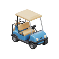 3d render of a blue golf cart on transparent background