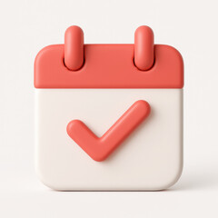3D red white calendar icon with check mark