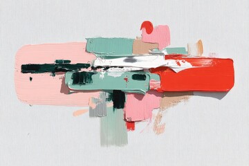 Abstract art piece with bold, layered strokes of vibrant colors on a light background