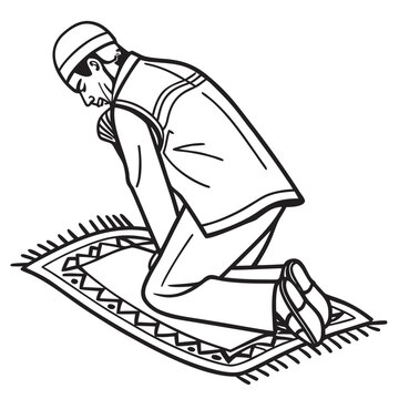 muslim man praying on prayer rug clip art preview