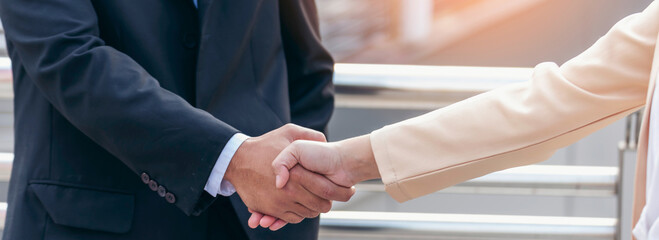 Banner Lawyer teamwork partnership Businessman handshake together. Panorama Two Men Trust honesty...
