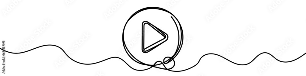 Poster play button icon. continuous one line drawing of play button. play button in one line style, isolate