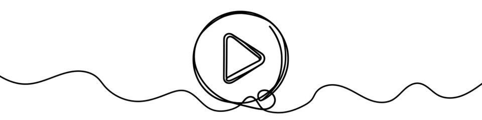 Play button icon. Continuous one line drawing of play button. Play button in one line style, isolated on white background. Vector illustration.