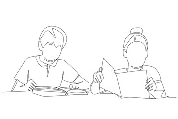 Students who are members of the reading club. Academic clubs concept one-line drawing