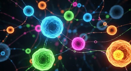 Colorful cells network illustration for science technology and medical research use