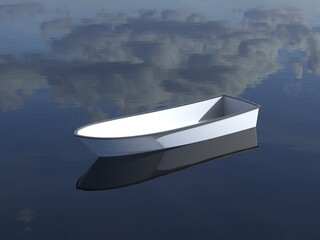 Abandoned lifeboat on calm water. 