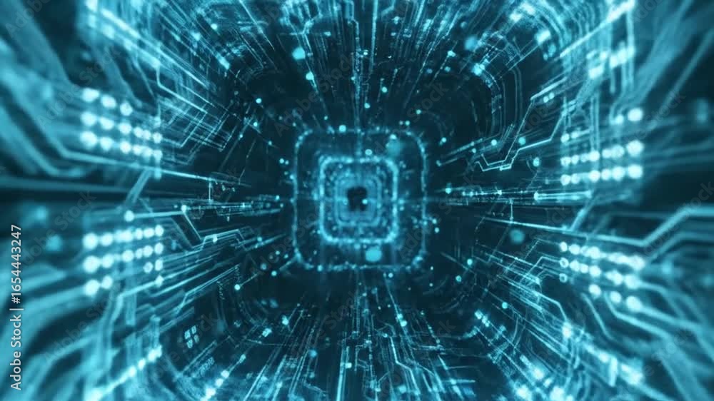Poster data stream of digital information network in a cyber tunnel background