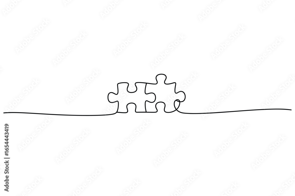 Poster continuous one-line drawing of a single puzzle piece. a simple minimalist line art