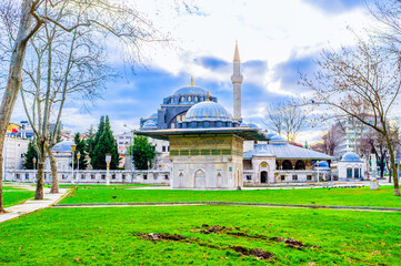 Kilic Ali Pasha Mosque and Tophane Fountain at the foreground, Istanbul, Turkey