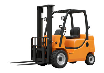 オレンジ色のフォークリフト 黒色と金属パーツを備えた輸送用機械 3Dレンダリング