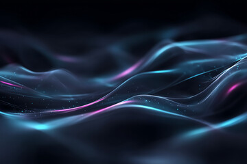 Obraz premium Neon particle mesh waves with glowing lines on dark background