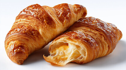 Freshly baked croissants with golden, flaky exterior and soft, creamy filling, perfect for breakfast or delightful snack