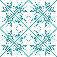 Geometric Floral Tile Seamless Pattern in Teal