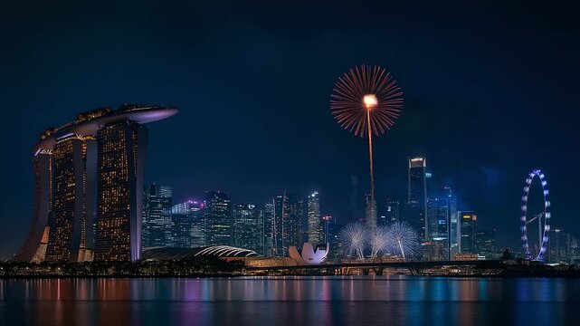 National Day Celebration with Fireworks in Singapore