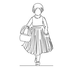 One continuous single drawing line art flat doodle wedding, flower, girl, basket, white, love, petal, child, romantic, traditional. Isolated image hand draw contour on a white background
