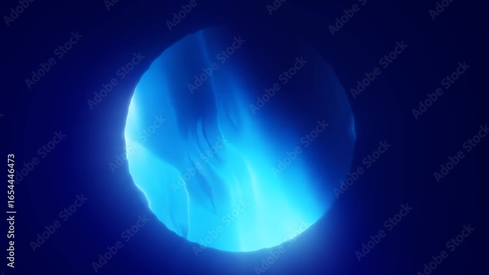 Poster electric blue sphere exploding with intense light and particles in a high-tech setting