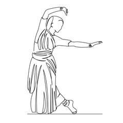 One continuous single drawing line art flat doodle india, woman, dance, dancer, traditional, culture, sari, art. Isolated image hand draw contour on a white background
