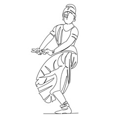 One continuous single drawing line art flat doodle india, woman, dance, dancer, traditional, culture, sari, art. Isolated image hand draw contour on a white background
