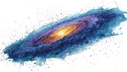 A vibrant, detailed depiction of a galaxy, showing swirling colors and numerous stars