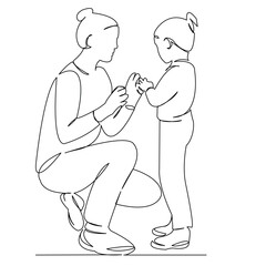 One continuous single drawing line art flat doodle parent, woman, mother, girl, daughter, family, mom. Isolated image hand draw contour on a white background

