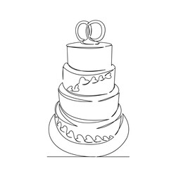 One continuous single drawing line art flat doodle cake, wedding, flower, rose, dessert, food. Isolated image hand draw contour on a white background
