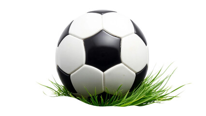 Classic black and white soccer ball, realistic style, isolated on transparent background, sports symbol.