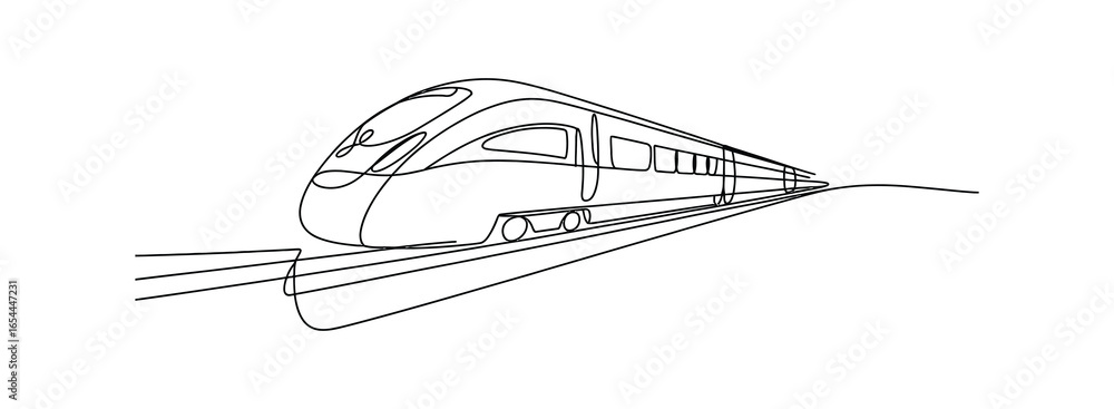 Aufkleber continuous one-line drawing of a high-speed train. a simple minimalist line art.