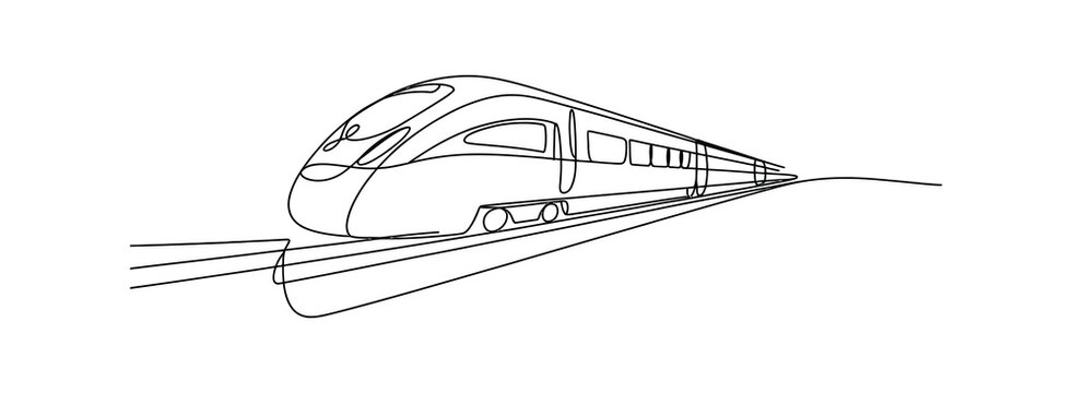 Continuous one-line drawing of a high-speed train. A simple minimalist line art.